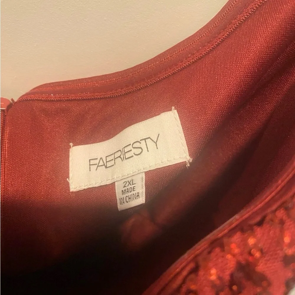 Glamorous Off-Shoulder Burgundy Sequin Gown - Picture 3 of 3